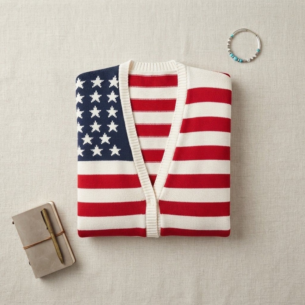 Freshman 1996 Cardigan Women XL Red White Blue American Flag Stars Stripes Knit